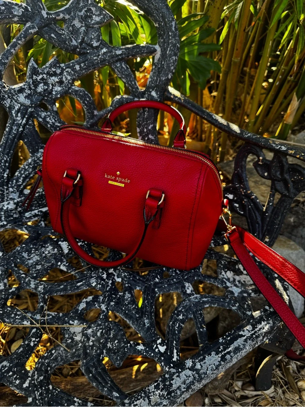 kate spade Red Leather Dome Satchel with Removable Strap